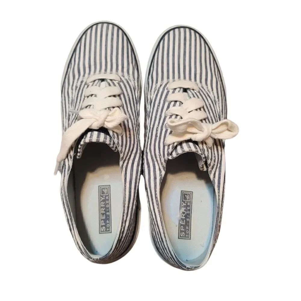 Sperry Pinstriped Topsider Sneaker Blue & White 9.5 - Picture 6 of 9